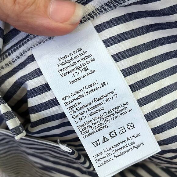 J Crew Fitted Button Up Shirt Cropped 6 Striped Poplin Stretch Preppy Classic - Picture 6 of 6